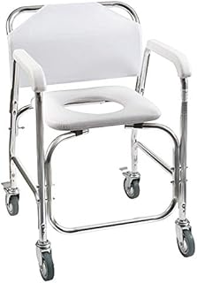 DMI Rolling Shower Chair, Commode, Transport Chair, Rolling Bathroom Wheelchair for Handicap, Elderly, Injured or Disabled, 250 lb. Weight Capacity, White