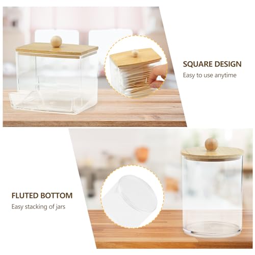 JINTANG 3 Pcs cotton pad holder,cotton bud holder with bamboo lid,cotton pad dispenser,bamboo bathroom accessories,for bathroom cotton wool balls jars,makeup remover cotton bud storage box - Image 4