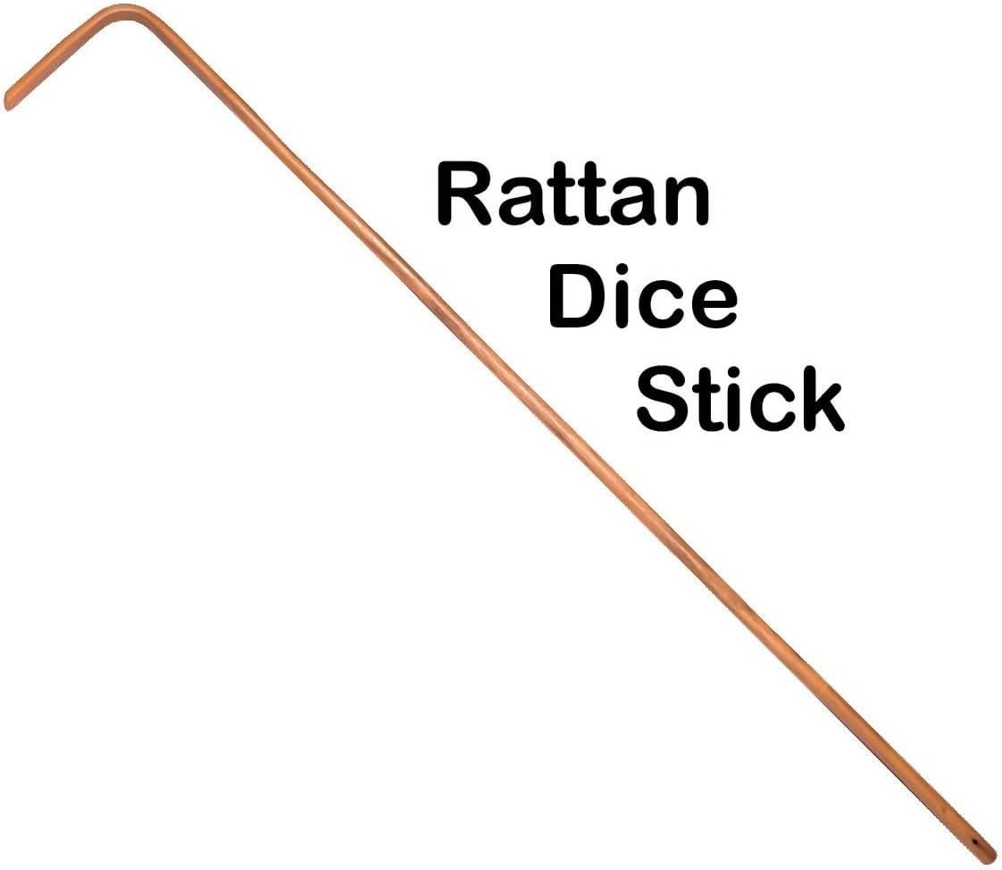 Craps Dealer Dice Stick Rattan 36" + Genuine Lake Tahoe/Reno Nevada Casino Craps Dice Matching Serial Numbers Bundle (Lake Tahoe Harrah's - Red Polished)