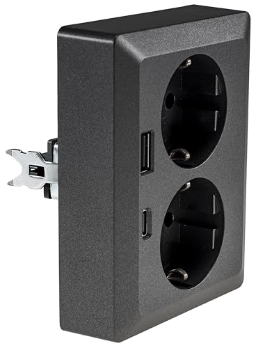 MILOS Schutzkontakt-Steckdose 2-fach Doppel Steckdose 1 auf 2 Unterputz Einbau in einer UP-Dose 250V~/16A mit USB-A USB-C PD Anthrazit