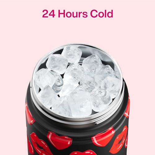 Image of ENCOOL Insulated Water Bottle with Straw Stainless Steel Water Bottle, Leak-Proof, BPA-Free, Keeps Cold for 24 Hours for Sports, Travel, School (26 oz, Kiss Hearts Red x Black)