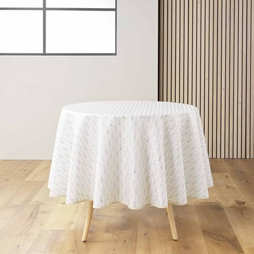 Douceur d'Intérieur Piana - Mantel Redondo, diámetro de 180 cm, Natural, poliéster Estampado Metalizado
