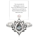 FCK MY TRAUMA LOTUS RING, S925 Silver Lotus Flower High Polish Tarnish Resistant Zircon Inlaid Inspirational Ring Unique Reminds You to Let Go of Your Trauma in a Playful Way No Mud Jewelry for Women