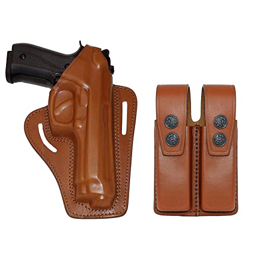 Koltster Alis30306 2 Slot Pancake Leather Holster Thumb Break Rh With Double Magazine Pouch Fits Beretta 92 92F 96 B803 Taurus 92&99 Handmade! (Brown) #TOP6