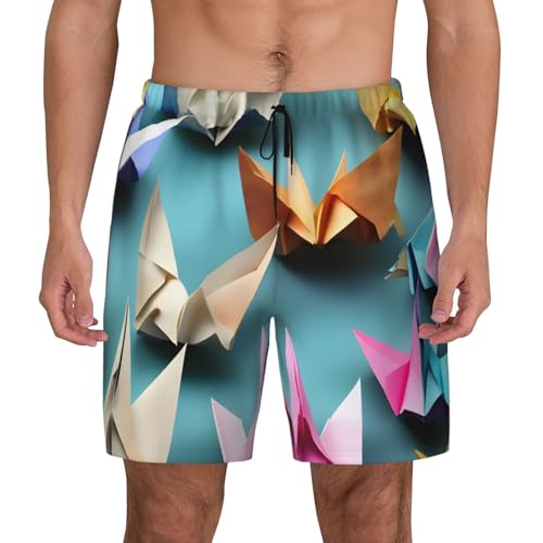Origami Paper Crane Print Men Stylish Functionality Swim Trunks Breathable Beach Shorts Surfing Gym Fishing