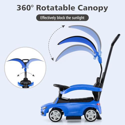 Image of Licensed Mercedes Benz Push Car for Toddlers by INFANS, 3 in 1 Sliding Walking Car with Push Handle, Horn, Music, Underneath Storage, Foot-to-Floor Ride on Toys for Boys Girls, Blue
