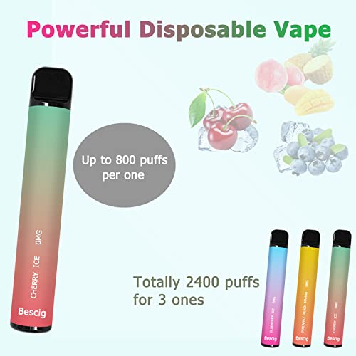 Bescig Einweg E Zigarette 3Pcs E Shisha Einweg 800 Züge Vape Ohne Nikotin, Blueberry Ice+Pineapple Peach Mango+Cherry… – Bild 5