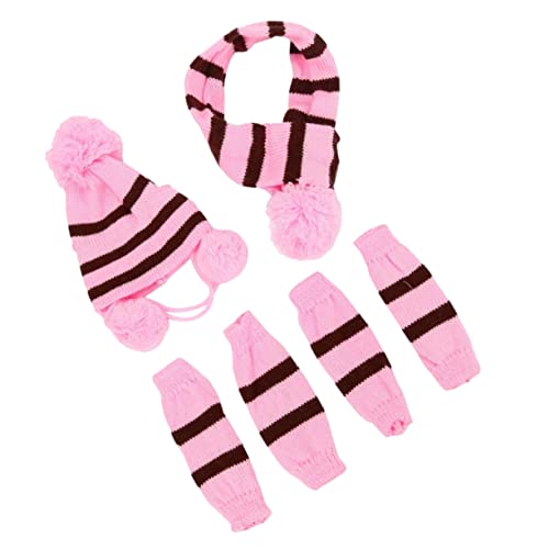 INOOMP Knitted Dog Winter Scarf Hat Set Large Dog Warm Coat Pet Festival Strpe Clothes Cold Weather Accessories