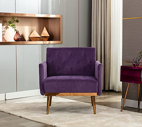 Kinffict Modern Velvet Accent Chair, Upholstered Single Sofa Arm Chair With Rose Gold Metal Trim, Comfy Living Room Lounge Armchair For Relaxing, Purple #TOP3