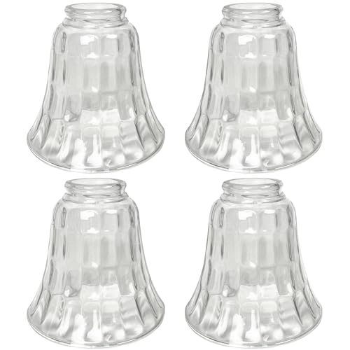 Image of HonoDing Ceiling Lamp Replacement Shade Set of 4, Glass Hammered Bell Ceiling Fan Light Covers, Clear Glass Lamp Shade for Ceilings Fan Light Chandelier Wall Sconce, Easy to Install(Clear Wavy)