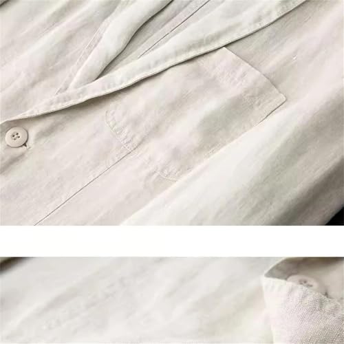 Men Thin Linen Suits Summer Beach Fashion Notch Lapel Office Casual Breathable 2 Piece Set4