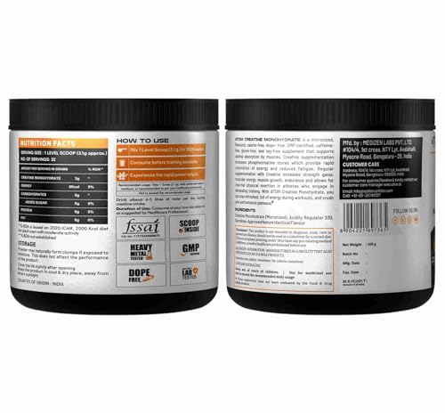 Image of Asitis Nutrition Atom Creatine Monohydrate Powder 100 grams - 32 Servings | Dope Free | Enhances Performance | Promotes Muscle Gains | Mint Mojito Flavour