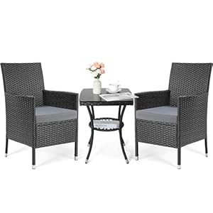 LIFERUN 3-teiliges Rattan Balkonmöbel Set Schwarz