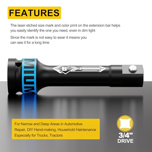Image of 3 /4 inch Drive Impact Extension Bar, 6 Inch Length Socket Extension, CR-V Steel, Narrow and Deep Areas in Household Haintenance, Trucks Tractors Repair or Industrial Operations