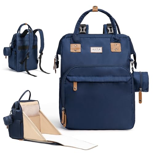 AIITA Diaper Bag Backpack, Multifunction Diaper Bag with Changing Station, Stylish Baby Bags, Large Unisex Diaper Backpack for Mom and Dad, Baby Registry Search, Portable Changing Pad – Navy Blue by AIITA - Used condition - US$35.99