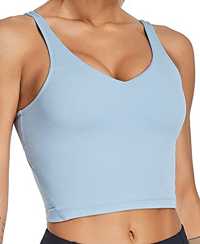 Image of Oalka Sports Bra Womens Longline Padded Crop Yoga Tank Tops