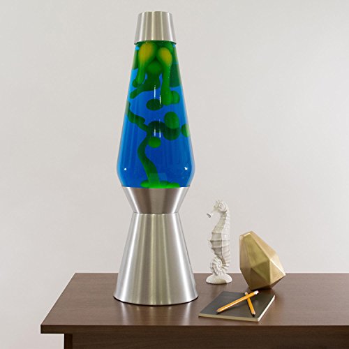Lava the Original 27-Inch Silver Base Grande Lamp with Yellow Wax in Blue Liquid - Thumbnail 4