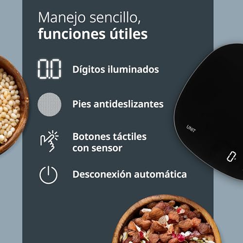 ADE Báscula digital de cocina con capacidad de carga de 15 kg, báscula de gramo precisa, gran pantalla con números luminosos, incluye pilas AAA, diseño redondeado, color negro - imagen 3