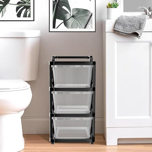Image of URBAN LUXY Plastic Storage Drawer Organizer with Wheels | Multi-Purpose Chest of Drawers for Home, Office & Bedroom | Clothes, Toys & Stationery Organizer ((Transparent Black), 3 Layer)
