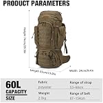 Mardingtop 60L Sac à dos militaire pour randonnée,camping,Hunting, Sac à sac avec couverture de pluie