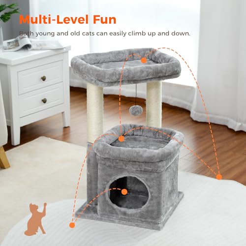 PAWZ Road Árbol Pequeño para Gatos, Torre de Varios Niveles Con Poste Rascador de Sisal, Acogedor Condominio y Percha Grande para Gatos de Interior - imagen 7