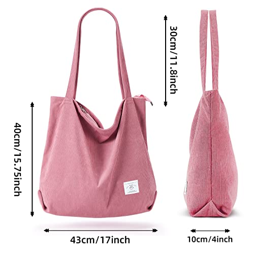 Image of KALIDI Women Corduroy Tote Bag Zipper Casual Tote's Handbag Big Capacity Shoulder Bag with Pockets
