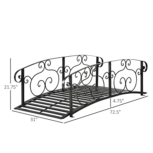 image for Outsunny 6' Metal Arch Backyard Garden Bridge, Safety Siderails, Arc F