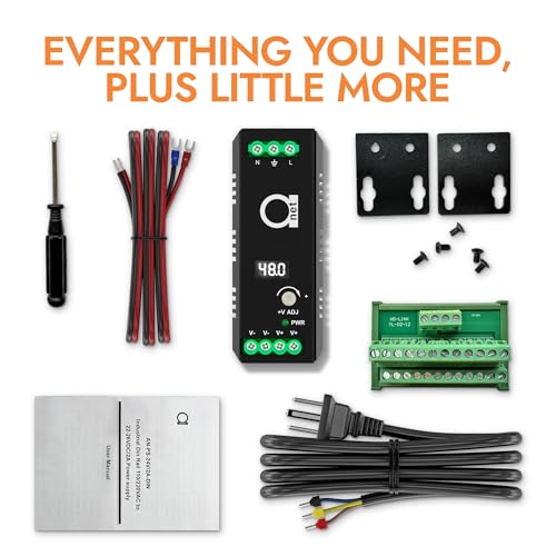 Image of 48V DIN Rail Industrial Power Supply Bundle - 48-52V Adjustable, 2.5A 120W Output with DC Distribution Module, LED Voltage Display, Lightning & Overload Protection, -40C to +85C, Fanless Aluminum