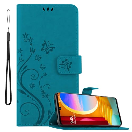 Cadorabo Hülle kompatibel mit LG Velvet Blumen Design aus Premium Kunst Leder Flip Klappbare Stoßfeste Magnetische [Standfunktion] [Kartenfächern] Cover Case für LG Velvet Tasche in Blau