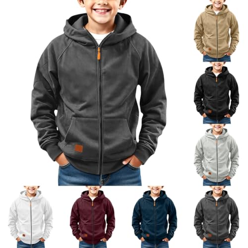 JOFOW Teen Boys Zip Up Hoodie Zipper Hooded Sweatshirt Dark Gray 7-8 Years - image 1