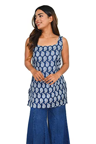 Image of JAIPUR HAND BLOCK Sleeveless Broad Neck Kurti Top S22SF