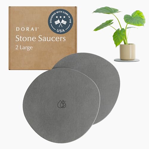 Dorai Home Stone Plant Pots Saucer Set 11.8 - Diatomite Water-Absorbing Trays for Indoor Plants Ideal for Shelves & Floors | Pack of 2 Large