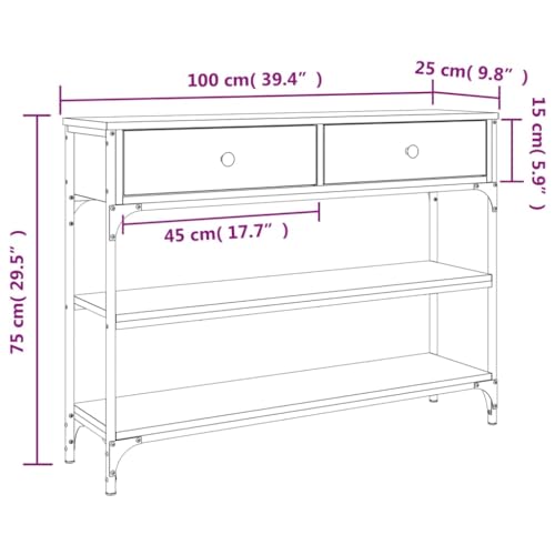 Vidaxl Tavolo Consolle Rovere Sonoma 100X25X75 Cm In Legno Multistrato, Tavolino Da Divano, Tavolino Da Corridoio, Tavolino Consolle Da Soggiorno - 3