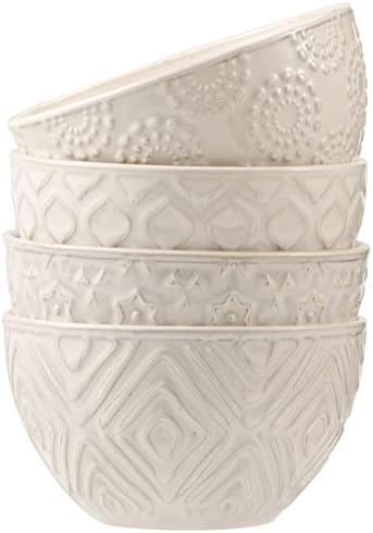 Small Bowls Ceramic Bowl Set - Rice Bowls with Embossed Patterns - Porcelain Dessert Bowls Retro Style - 4 Little Bowls for Ice Cream | Soup | Snack - Microwave and Dishwasher Safe - 4.5 inch - 12 oz