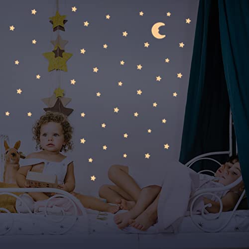 Glow In The Dark Stars For Celling, 150Pcs Pink Glowing Stars Wall Decals Plastic Stars Wall Sticker And A Moon Decor, Removable Murals Decals For Kids Girls Bedding Room Decorations #TOP1
