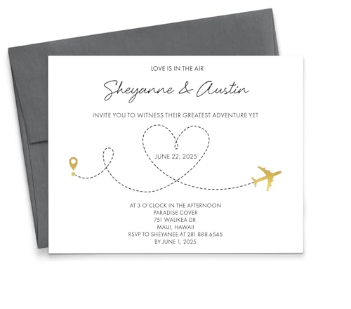 Personalized Destination Wedding Invitations with Envelopes, Classic Wedding Invites for