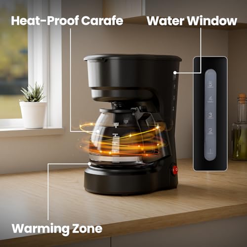 Image of Kismile 5 Cup Coffee Maker, 0.75L Small Drip Coffee Machine with Anti-Drip Design, Dry Burn Protection, Removable Filter Funnel, Easy Mechanical Switch, Black