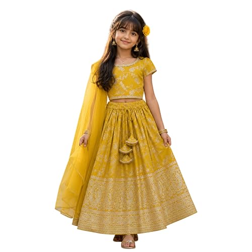 Image of The Magic Wand Lehenga Choli Set with Dupatta for Girls Kids Floral Printed Lace Embelished Chaniya Choli, Perfect for Wedding Occasions & Festivals