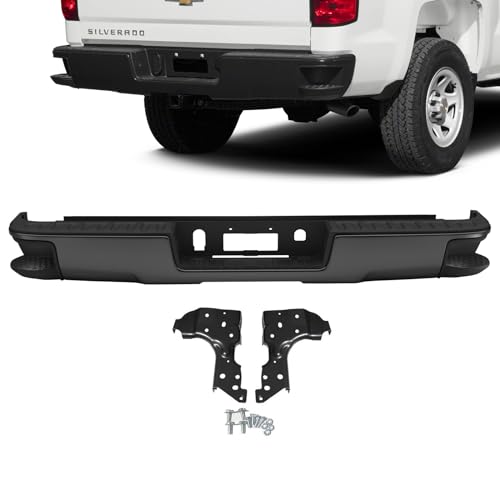 Rear Step Bumper Fit for 2014-2018 Chevy Silverado for GMC Sierra 1500,Black Back Bumper w/o Parking Sensor Holes GM1103177 23154014 84077954