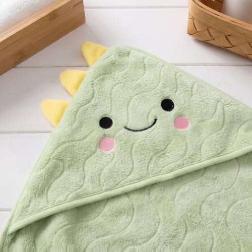 Image of Baby Hooded Towels,31 x 31 in Baby Washcloths, Infant Super Soft Baby Bath Towels with Hood for Toddlers1-3 (Green Dinosaur + Gray Bear)