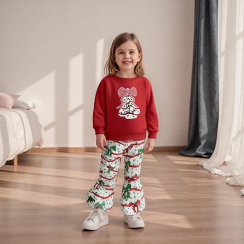 Toddler Girl Christmas Outfit Embroidery Bow Christmas Tree Shirt Flare Pant Christmas Clothes 12M 18M 2T 3T 4T 5T3