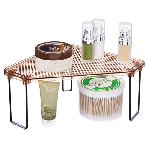 Mdesign Plastic/Steel Corner Stackable Rack, Storage Organizer Shelf For Bathroom, Vanity, Countertop, Sink, Cabinet, Holds Makeup, Shower Accessories, Ligne Collection - 2 Pack - Bronze/Amber #TOP6