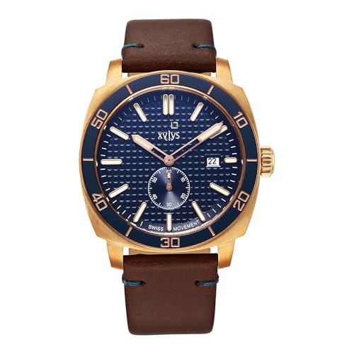 Image of Xylys Patina Quartz Analog Blue Dial Brown Leather Strap Watch for Men