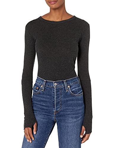 Image of Enza Costa Women's Cashmere Blend Cuffed Crew Top with Thumbholes