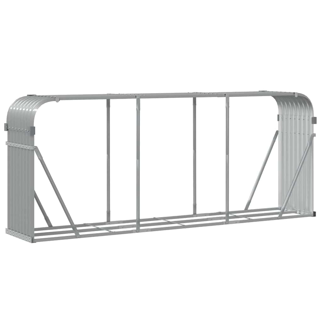 vidaXL Leñero, Estante Almacenaje de Leñas Troncos, Registro de Chimenea, Leñero de Chapas para Salón Jardín, Acero Galvanizado Gris Claro