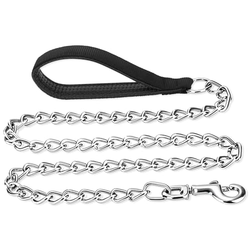 PETTOM Heavy Duty Metal Dog Leash, Chew Proof Chain Leash with Soft Padded Handle for Large & Medium Dogs, Training & Walking Chain Dog Lead (6Ft/2.0mm, Black)
