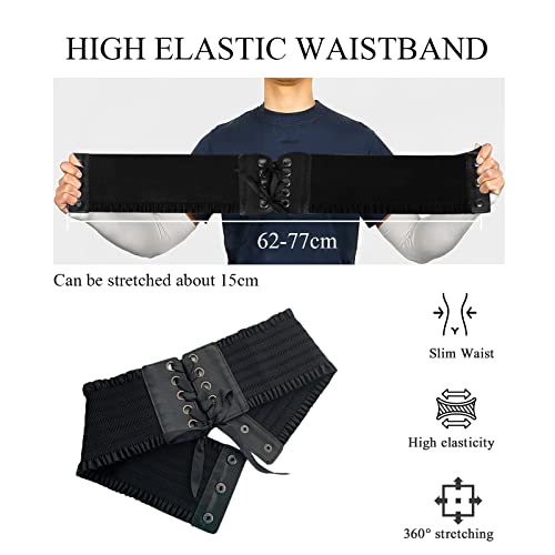 Women Lace-Up Corset Belt Wide Elastic Waist Belt Snap Buckle Stretchy Waistband Cinch Belt For Dress Jumpsuit Coat4