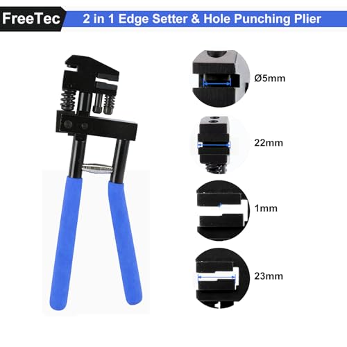 FreeTec 2 in 1 Ø5 mm Absetzzange Karosserie, 290mm Loch und Absetzzange, Karosserie Absetzzange Abkantzange, Lochzange Blech Blechzange Blechlocher Falzzange zum Lochen und Falzen für Auto Reparatur