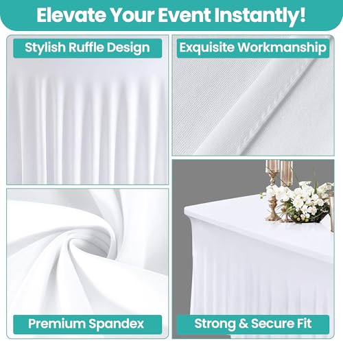 Nappe rectangulaire style jupe en spandex blanche housse table élastique 72" - 4