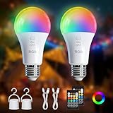 Kambo E27 LED RGB Colores Bombilla, Recargable con mando a distancia, 7 W regulable función cambio de color temporizador para camping al aire libre y Navidad, 2 pizeas